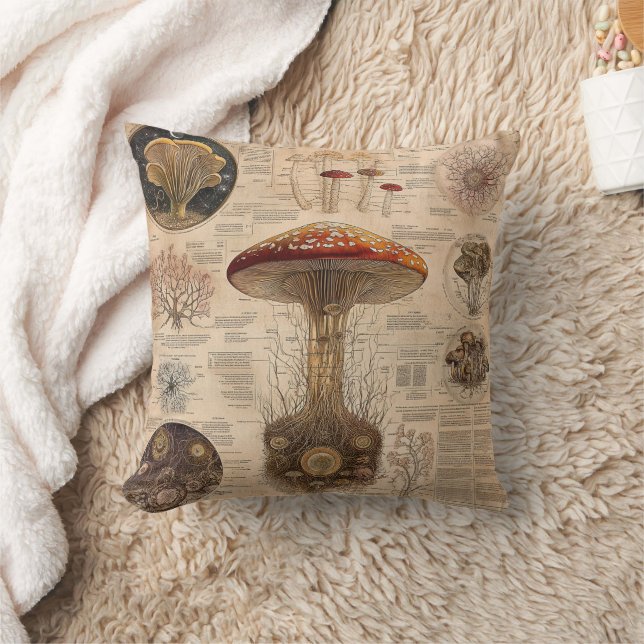 Vintage Mushroom Botanical Chart (2) Cushion (Blanket)