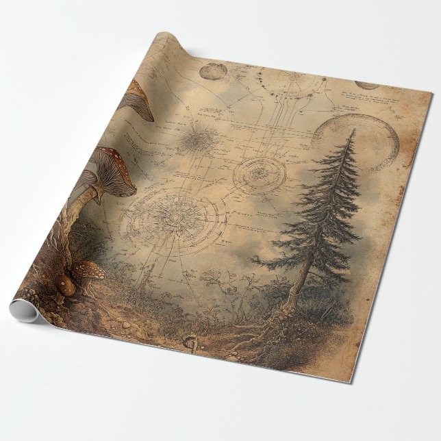 Vintage Mushroom Botanical Chart (3) Wrapping Paper (Unrolled)