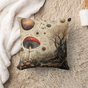 Vintage Mushroom Botanical Chart (4) Cushion