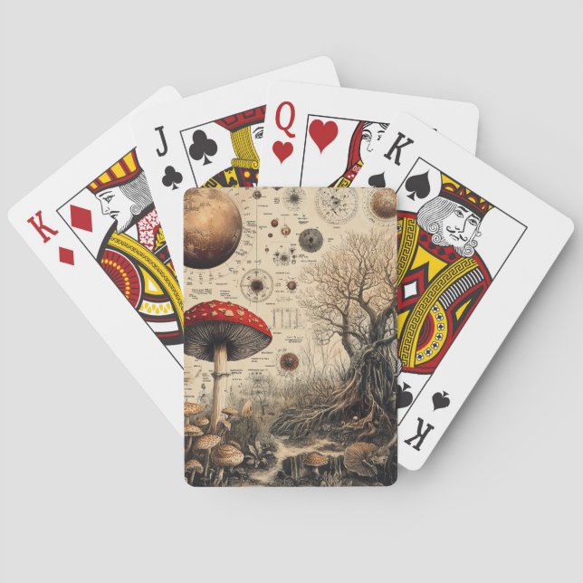 Vintage Mushroom Botanical Chart (4) Playing Cards (Back)