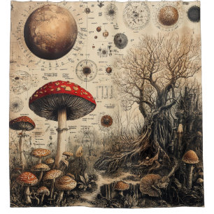 Vintage Mushroom Botanical Chart (4) Shower Curtain
