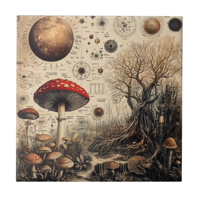 Vintage Mushroom Botanical Chart (4) Tile (Front)