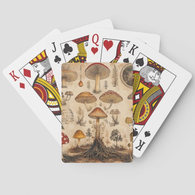 Vintage Mushroom Botanical Chart (6) Playing Cards (Back)
