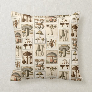 Vintage Mushroom Botanical Prints Pillow