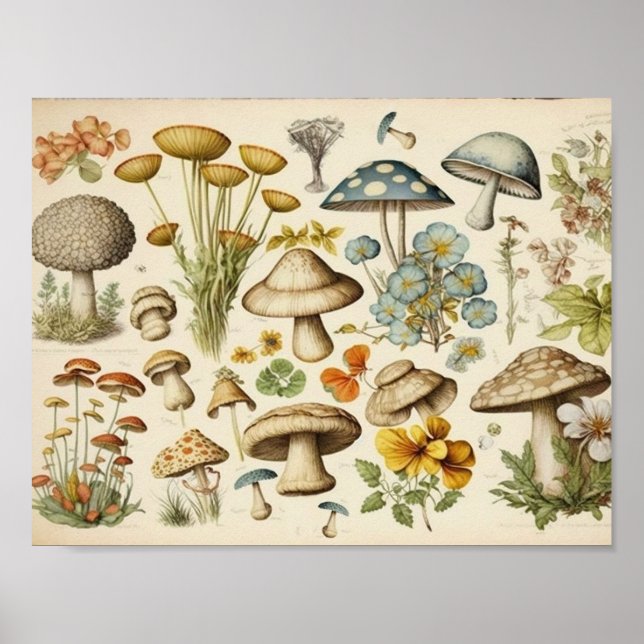Vintage Mushroom Cottagecore Poster (Front)