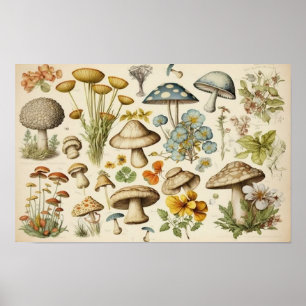 Vintage Mushroom Cottagecore Poster