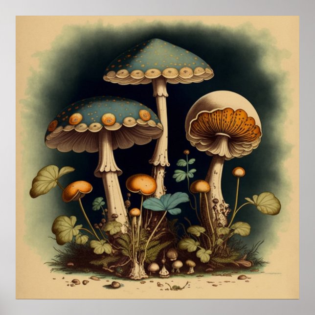 Vintage Mushroom Digital Art 1 Poster (Front)