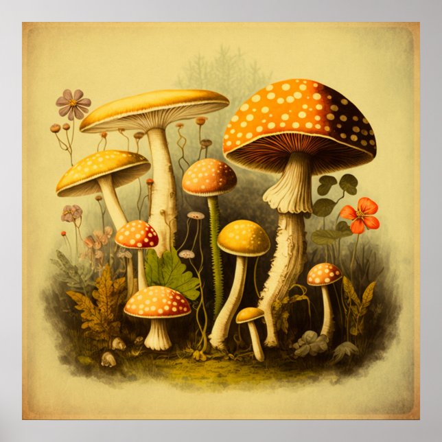 Vintage Mushroom Digital Art 7 Poster (Front)