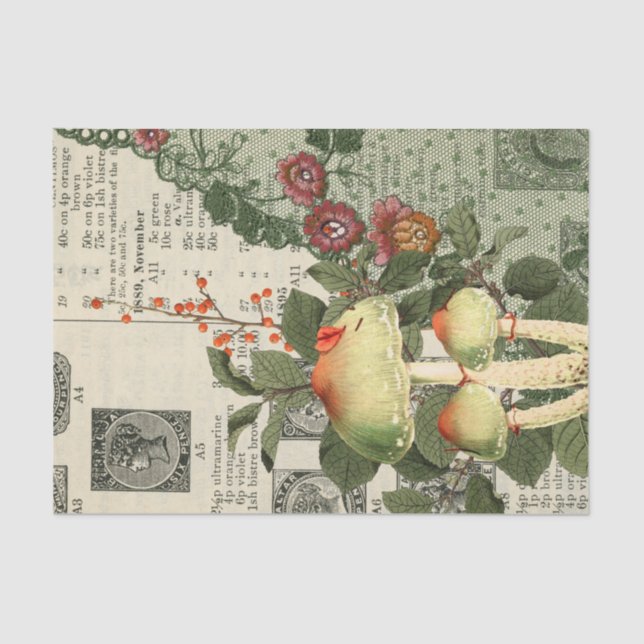 Vintage Mushroom Ephemera Tissue Paper (Front)