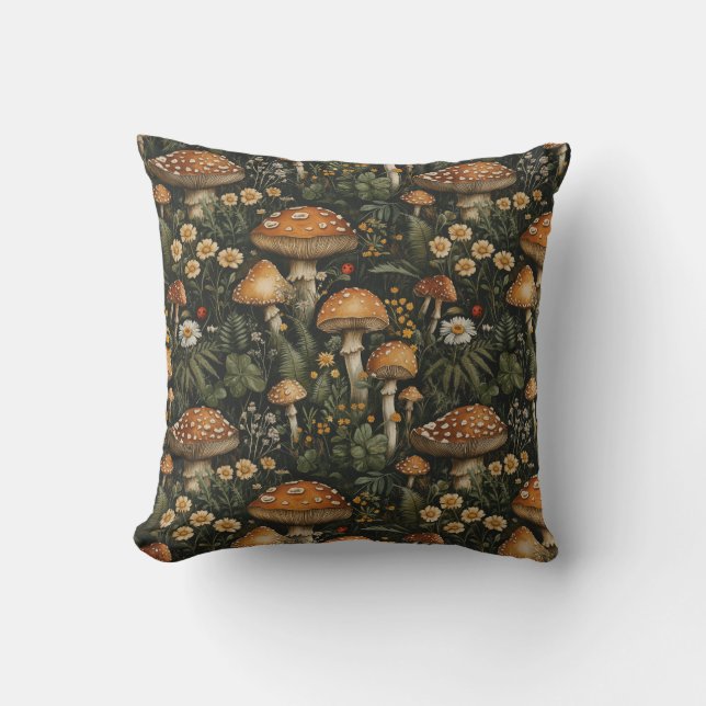 Vintage Mushroom Garden Seamless Pattern Cushion (Front)