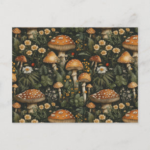 Vintage Mushroom Garden Seamless Pattern Postcard