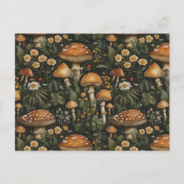 Vintage Mushroom Garden Seamless Pattern Postcard (Front)