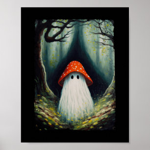 Vintage Mushroom Ghost Halloween Ghost In The Fore Poster