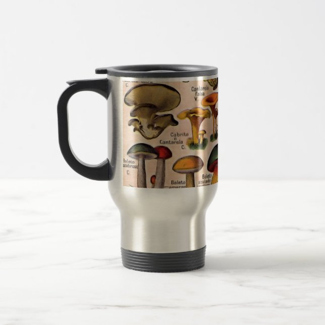 Vintage Mushroom Guide Travel Mug (Left)