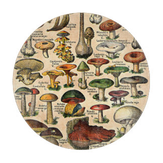 Vintage Mushroom Illustrations Glass Cutting Board
