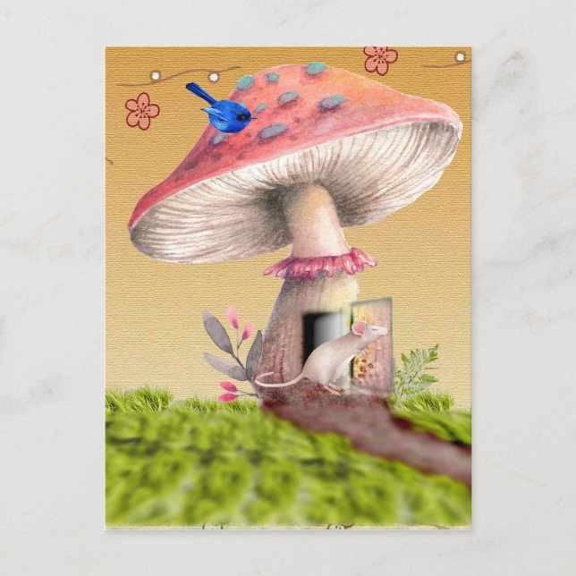 Vintage Mushroom Mouse House Greeting Card (Front)