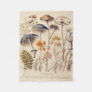 Vintage Mushroom Naturalist Fleece Blanket
