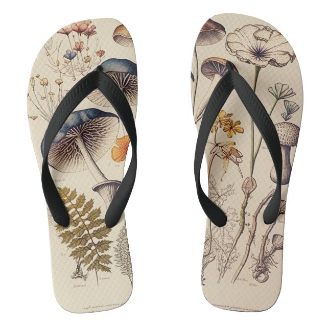 Vintage Mushroom Naturalist Flip Flops (Footbed)