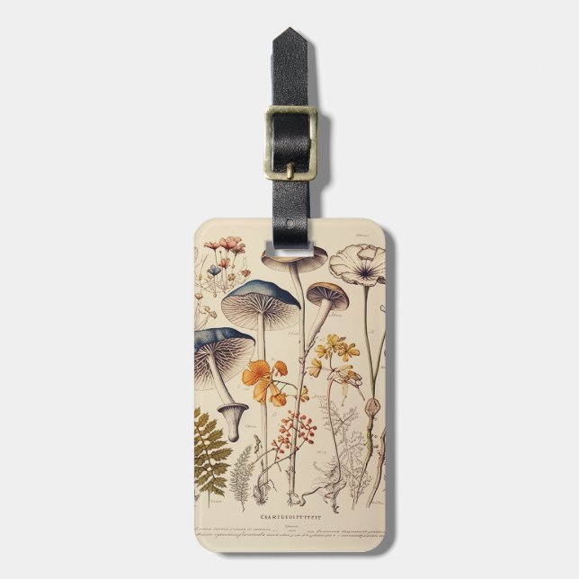 Vintage Mushroom Naturalist Luggage Tag (Front Vertical)