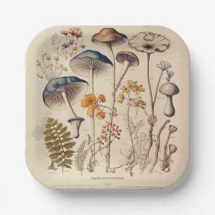 Vintage Mushroom Naturalist Paper Plate