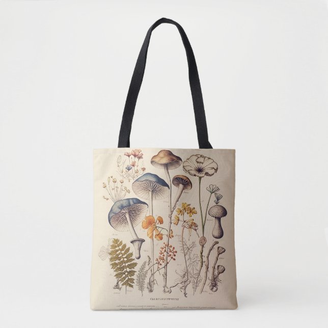 Vintage Mushroom Naturalist Tote Bag (Front)