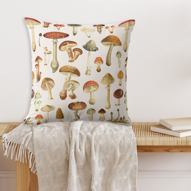 Vintage Mushroom Pattern Cushion (In situ)
