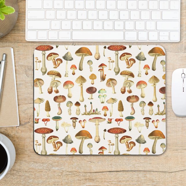 Vintage Mushroom Pattern Mouse Mat (In situ office desk)