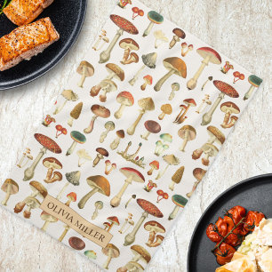 Vintage Mushroom Pattern Tea Towel