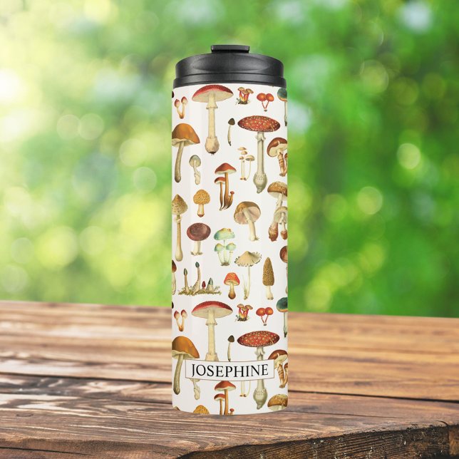 Vintage Mushroom Pattern Thermal Tumbler (In situ)