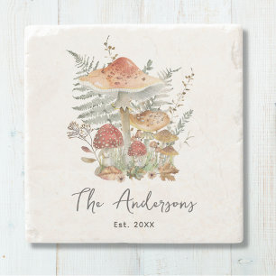 Vintage Mushroom Personalised Family Name Stone Coaster