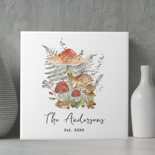 Vintage Mushroom Personalised Family Name Tile (Creator Uploaded)