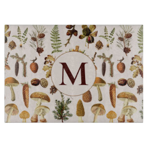 Vintage Mushroom Pine Forest Nature Pattern Cutting Board