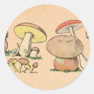 Vintage Mushroom Print Classic Round Sticker