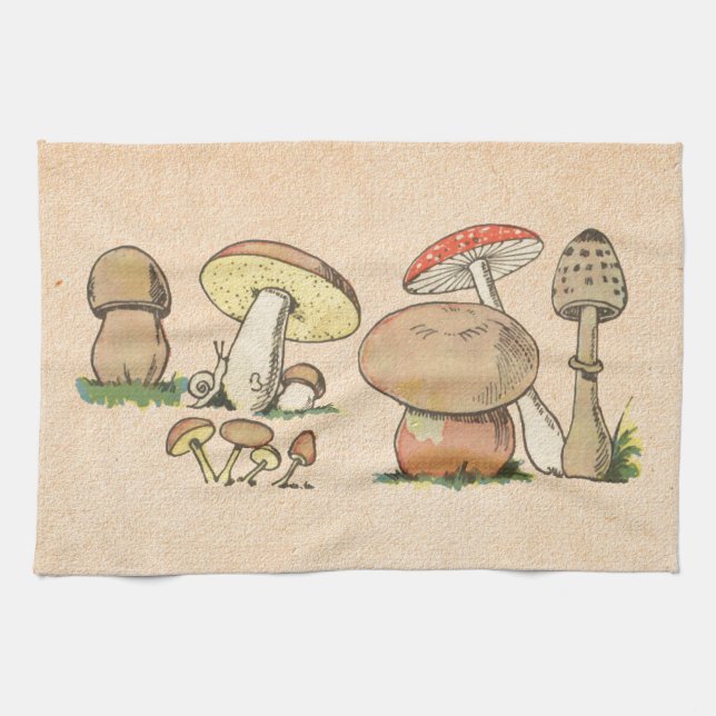 Vintage Mushroom Print Tea Towel (Horizontal)