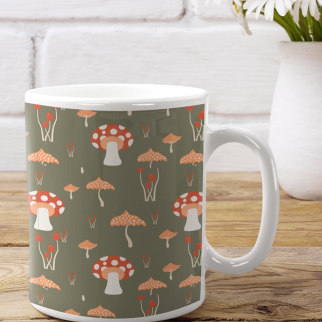 Vintage Mushroom Retro Green Pattern Coffee Mug (Creator Uploaded)