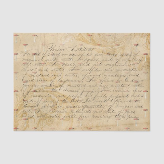 Vintage Mushroom Script and Recipe Tissue Paper (Front)