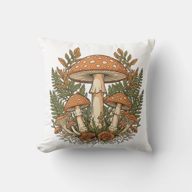 Vintage Mushroom Throw Pillow Cover, Botanical For (Front)