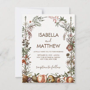 Vintage mushroom wildflower fairycore floral boho invitation