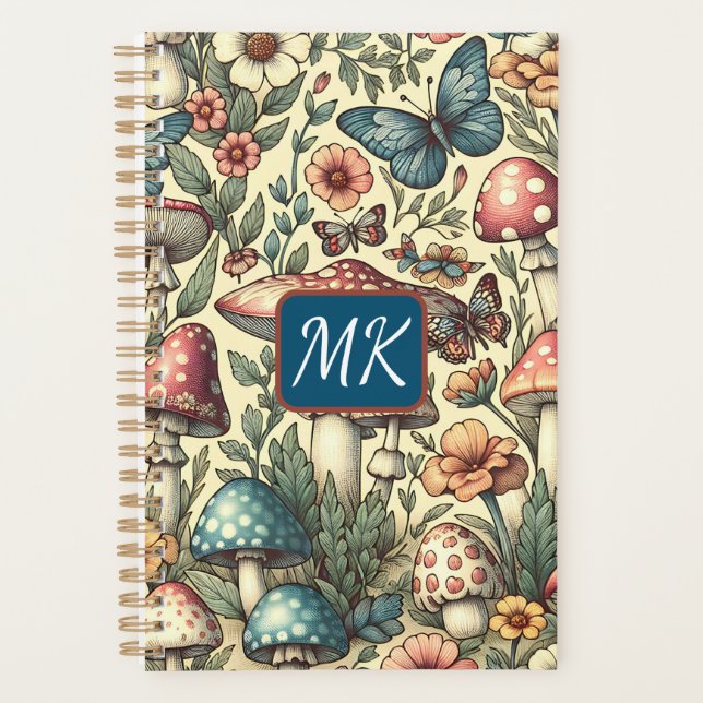 Vintage Mushrooms, Butterflies and Flowers Planner (Front)
