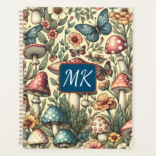 Vintage Mushrooms, Butterflies and Flowers Planner (Front)
