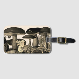 Vintage mushrooms drawing luggage tag
