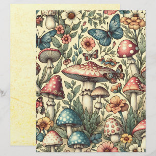 Vintage Mushrooms, Flowers, Butterflies Scrapbook