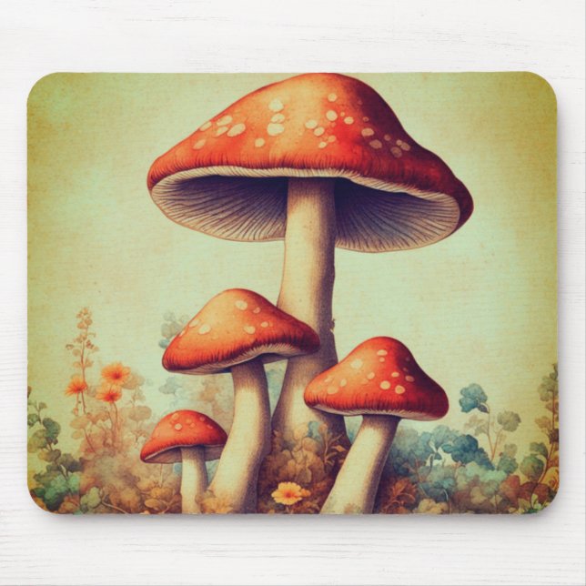 Vintage Mushrooms Mouse Mat (Front)