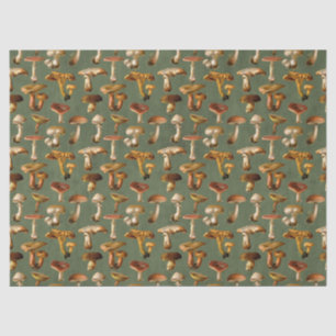 Vintage Mushrooms on Green Decoupage Tissue Paper