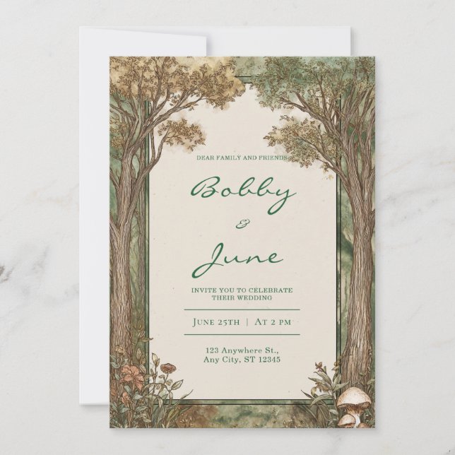 Vintage Mushrooms Woodland Wedding Invitation  (Front)