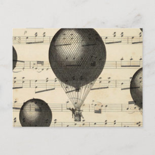 Vintage Music and Antique Hot Air Balloons Postcard