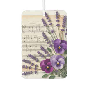 Vintage Music and Lavender Pansies Floral Car Air Freshener