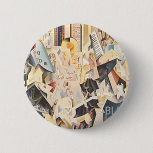 Vintage Music, Art Deco Jazz, Rhapsody in Blue 6 Cm Round Badge