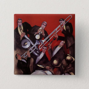 Vintage Music, Art Deco Musical Jazz Band Jamming 15 Cm Square Badge
