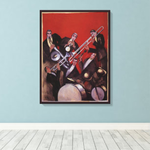 Vintage Music, Art Deco Musical Jazz Band Jamming Canvas Print